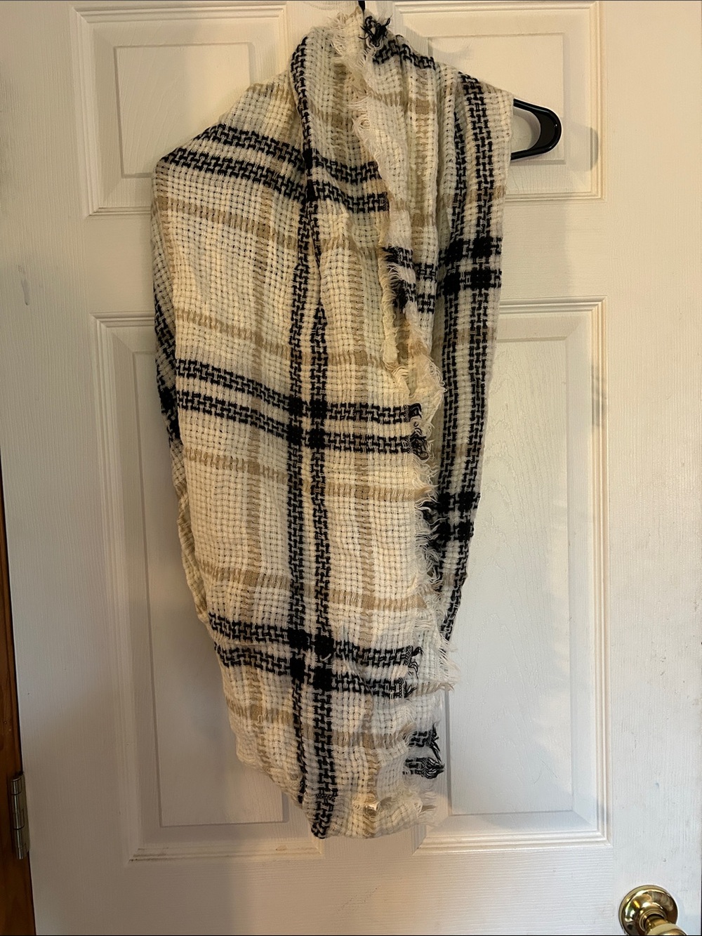 Cream & Black Plaid Infinity Scarf